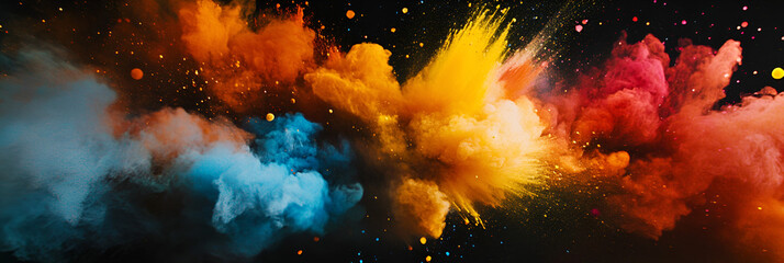 Sticker - Vibrant Colorful Powder Explosion on Black Background