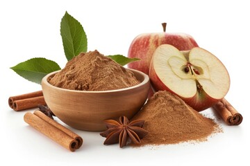 A fresh Apple pie spice and Apple pie spice Power isolated on white