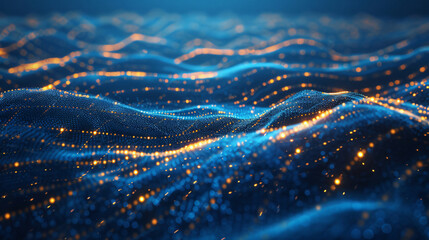 Poster - A mesmerizing close-up of a digital wave filled with sparkling lights, creating a sense of depth and motion in a futuristic landscape.