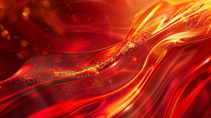 Poster - A vibrant abstract background featuring flowing red and orange waves with sparkling accents, creating a sense of warmth and dynamic movement in the design.