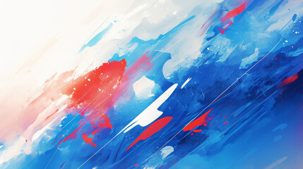 Poster - A colorful abstract artwork showcasing vibrant splashes of red, blue, and white, evoking a sense of energy and artistic expression through movement.