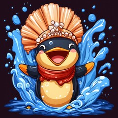 Wall Mural - Cheerful Penguin Splashing in Water