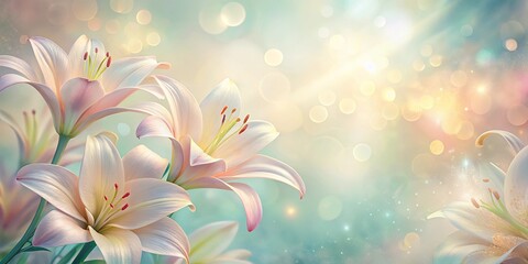 Wall Mural - Soft pastel background with glowing lily shapes, perfect for a tranquil and feminine design