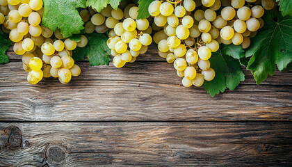 Poster - Ripe white grapes on wooden background, copy space for text