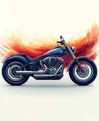 Wall Mural - Blue motorcycle with orange and yellow paint splatter behind.