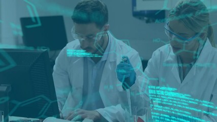 Poster - animation of scientific data processing over diverse scientists in laboratory