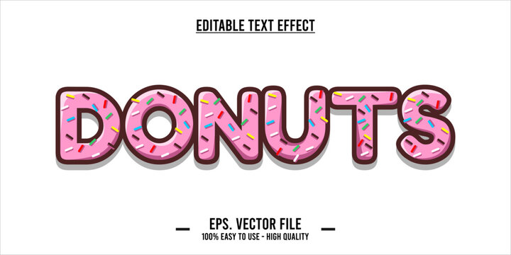 The word DONUTS is made with pink donut illustration on white background, Vector illustration design.