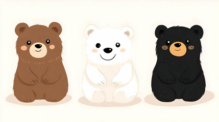 Wall Mural - Adorable cartoon bears of different colors.