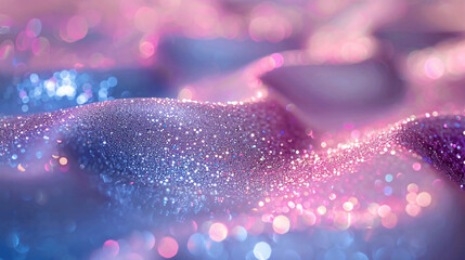 Poster - A mesmerizing close-up of shimmering glitter waves in shades of blue and pink, creating an enchanting and dreamy texture that sparkles with light.