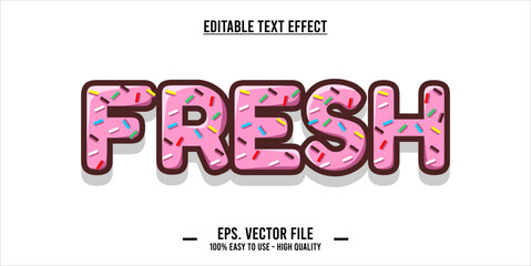 Wall Mural - The word FRESH is made with pink donut illustration on white background, Vector illustration design.