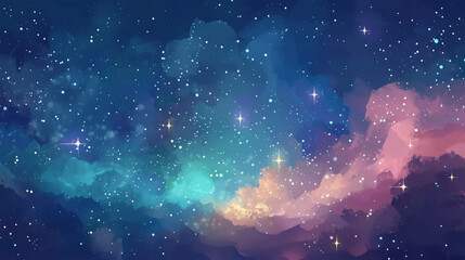Poster - A stunning cosmic illustration featuring a colorful galaxy filled with stars, nebulae, and vibrant colors, creating a sense of wonder and exploration in space.