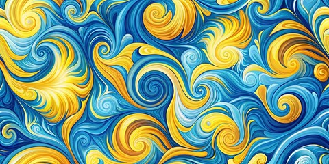 Vibrant summer wallpaper with blue and yellow swirling patterns