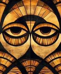 Abstract geometric art with two eyes in shades of brown and black.