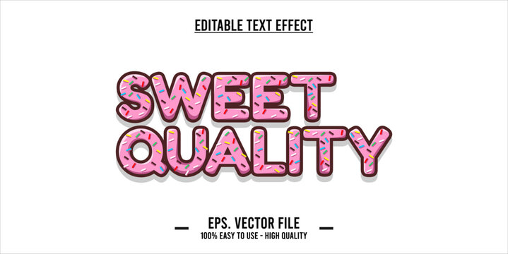 The word SWEET QUALITY is made with pink donut illustration on white background, Vector illustration design.