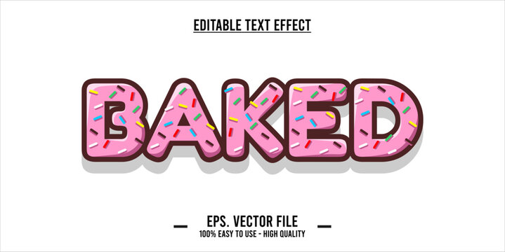 The word BAKED is made with pink donut illustration on white background, Vector illustration design.