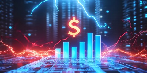 Wall Mural - A digital stock market chart with lightning and a dollar sign