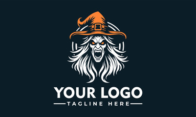 Poster - Angry Halloween Witch Logo with scary face vector logo