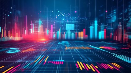 Aufkleber - Abstract Digital Data Visualization with Colorful Charts and Grids
