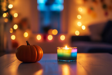 Canvas Print - Cozy LGBT Halloween Gathering with Festive Rainbow Decorations