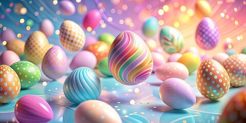 Wall Mural - Vibrant Easter-themed backdrop with dynamic shapes and glowing points in pastel colors