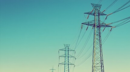 Poster - Close up View of Powerful Electrical Transmission Towers Carrying Energy Across Vast Distances