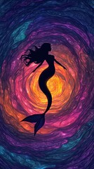 Sticker - Mermaid Silhouette in Whirlwind of Colors