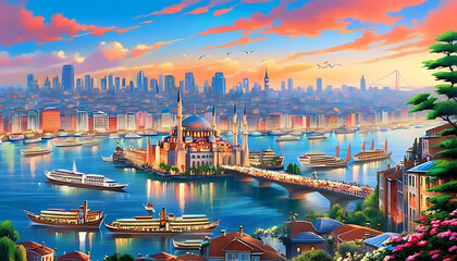 Wall Mural - Show the grandeur and prosperity of Istanbul's urban landscape.