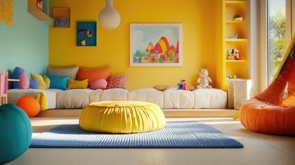 Wall Mural - A vibrant children's playroom with eco-friendly furniture and colorful accents