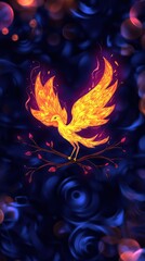 Sticker - Phoenix Bird in Fire and Blue Abstract Background