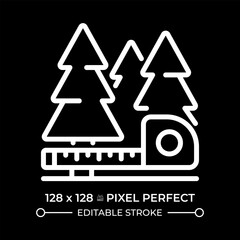 Canvas Print - Forest measurement white linear icon for dark theme. Forestry solutions. Tree growth monitoring. Forest management. Thin line illustration. Isolated symbol for night mode. Editable stroke