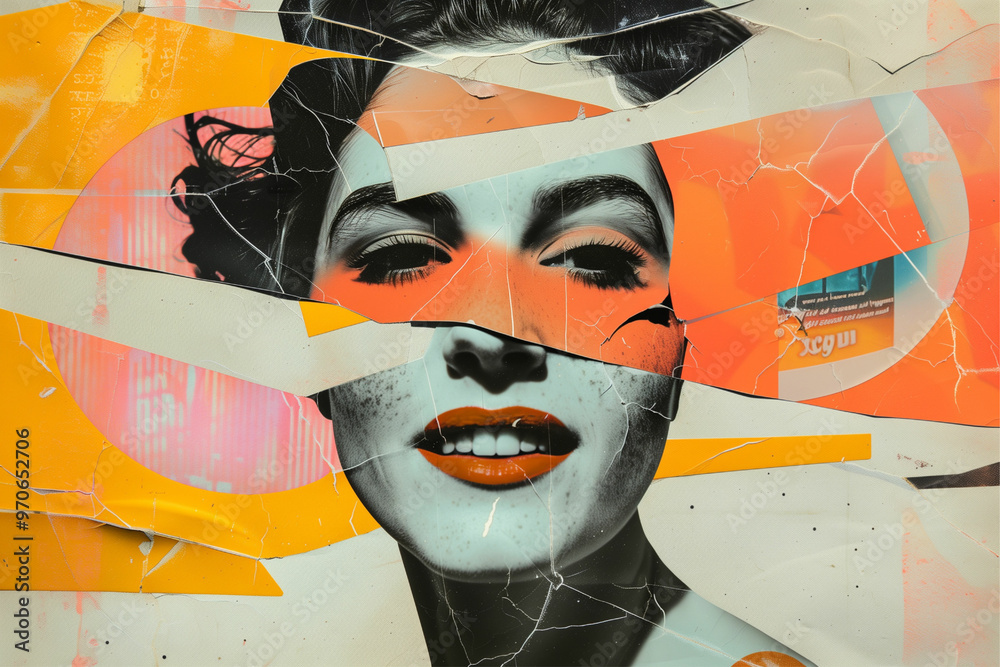 Crumpled paper texture collage in fashionable magazine style. Model ...