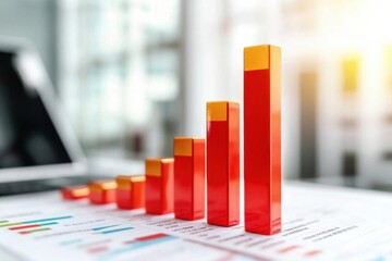 A vibrant bar chart depicting growth trends in a modern workspace, showcasing data analysis and business progress.