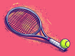 Wall Mural - cartoon doodle illustration of tennis racket and ball: a whimsical representation of healthy competi