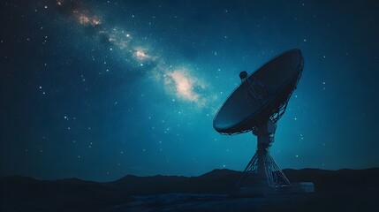 Fototapete - Majestic Radio Telescope Scanning the Boundless Cosmos for Distant Signals in the Starry Night Sky