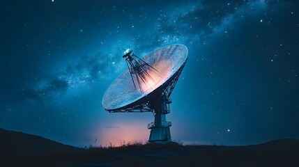Poster - Majestic Radio Telescope Captures Stunning Cosmic Signals in the Night Sky
