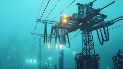 Poster - Massive High Voltage Electrical Substation Distributing Energy to the City