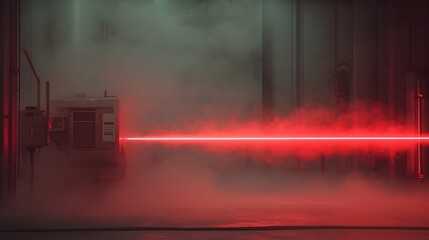 Fototapete - Mesmerizing Laser Beam Trajectory Through Fog or Vapor in a Laboratory Setting