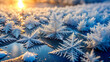© DDA - Beautiful frost patterns on a surface reflecting sunlight, showcasing winter's delicate beauty