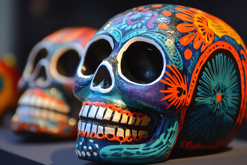 vibrant traditional sugar skulls close-up for day of the dead celebrations