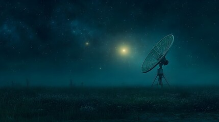 Fototapete - Radio Telescope Scanning the Cosmos for Distant Signals Against Stunning Night Sky