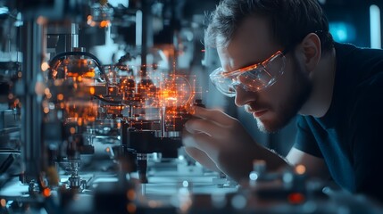 Aufkleber - Researchers Studying Quantum Laser Technology in Modern Laboratory Setting