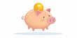 © Netaya - Flat Floating Piggy Bank Vector: Coin Insertion Concept for Savings and Financial Growth, Isolated on White Background - Playful Modern Design