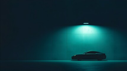 Poster - Sleek Silhouette of a Car Under a Soft Streetlight on a Quiet Night