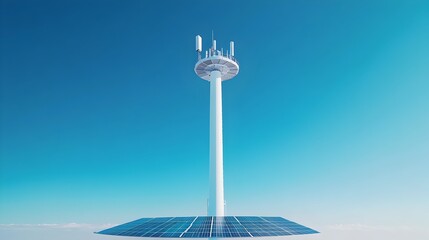 Poster - Sustainable Wireless Signal Tower Surrounded by Solar Panels Symbolizing Clean Energy Technology