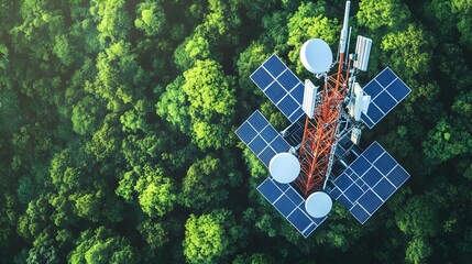 Poster - Tall Signal Tower Surrounded by Solar Panels for Sustainable Wireless Tech