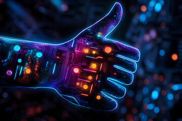 Poster - A glowing, circuit-patterned hand symbolizing technology and innovation.
