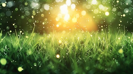 Poster - Captivating background with vibrant grass hues and floating particles. Generative AI.