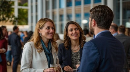 Medium shot people chatting at company event