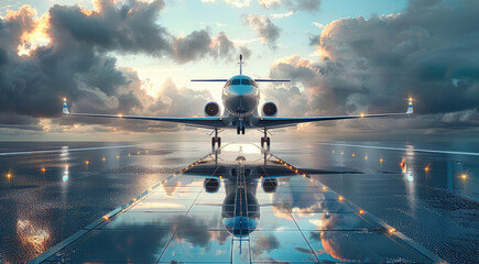 Poster - Luxurious plane taking off on a glass mosaic runway. Generative AI.