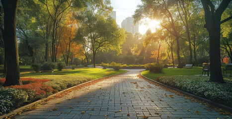 Aufkleber - A square inside the park. Generative AI.